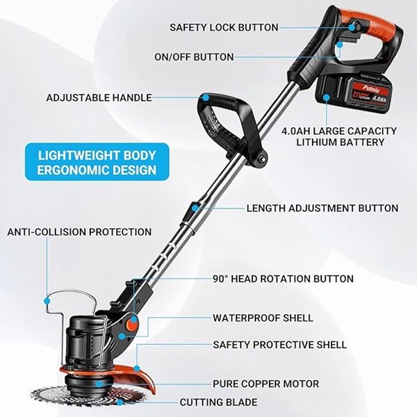 Rechargeable Lightweight Battery Operated Cordless Grass Trimmer and Weed Wacker | Cutter